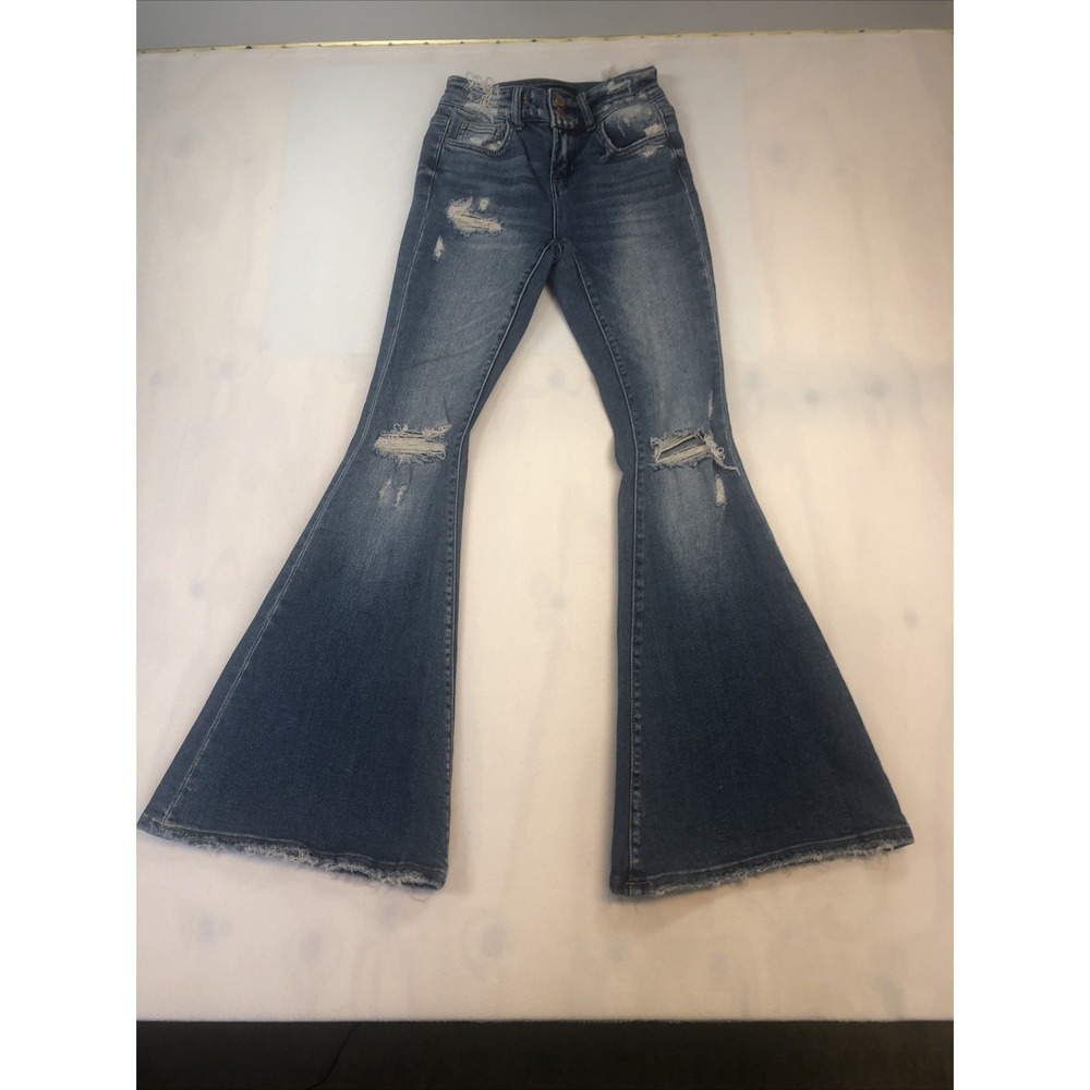 Flying Monkey Womens Jeans Bell Bottom Distressed Ladies Jeans Size23